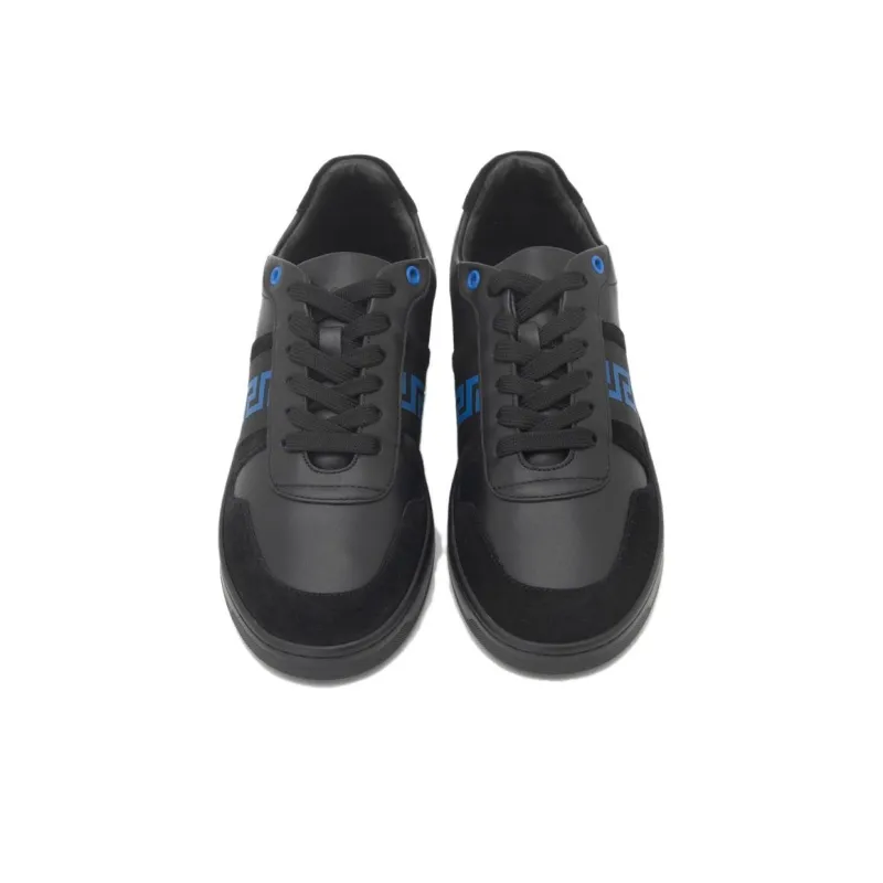 VERSACE Leather Low Top Sneaker Black Blue-3