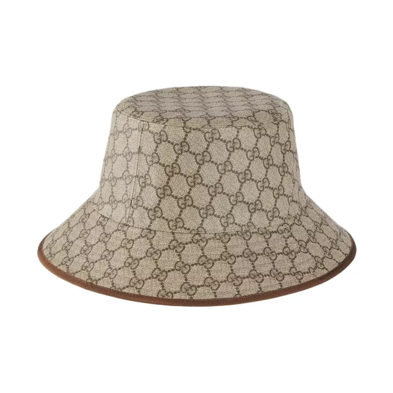 GUCCI Polyester Cotton Polyurethane Coating Viscose Bucket Hats Men's Brown-1
