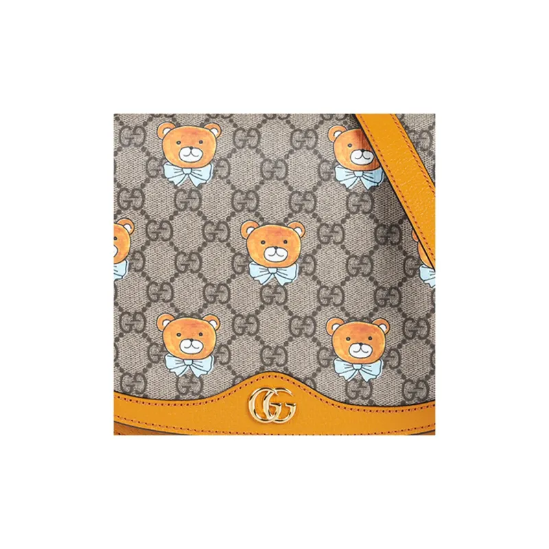 GUCCI Ophidia Webbing Canvas With Leather Saddle Bag, Crossbody Bag, Shoulder Bag Trumpets Women's Brown & Orange-7