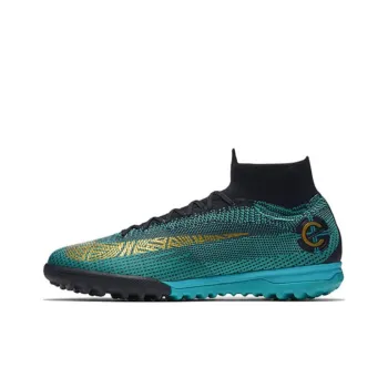 Nike Mercurial Superfly 6 TF Rubber Broken Studs Slip Resistant Breathable Soccer Shoes Men's Black Green