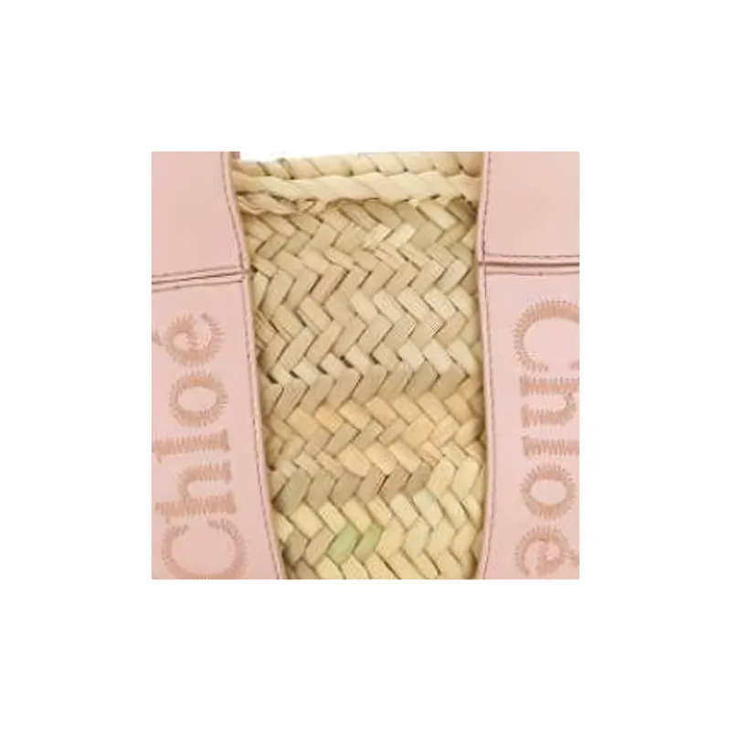 Chloe Raffia With Smooth Calfskin Shoulder Bag, Crossbody Bag, Handbag Small Size Women's Pink-5