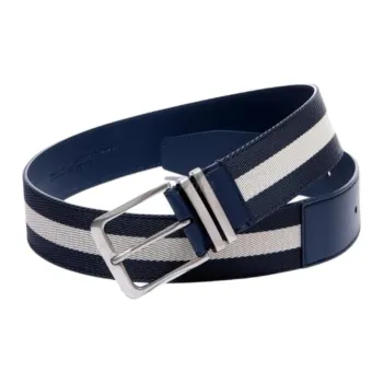 BALLY Stripes Decoration Design Leather Belts Men's Blue Width: 4CM