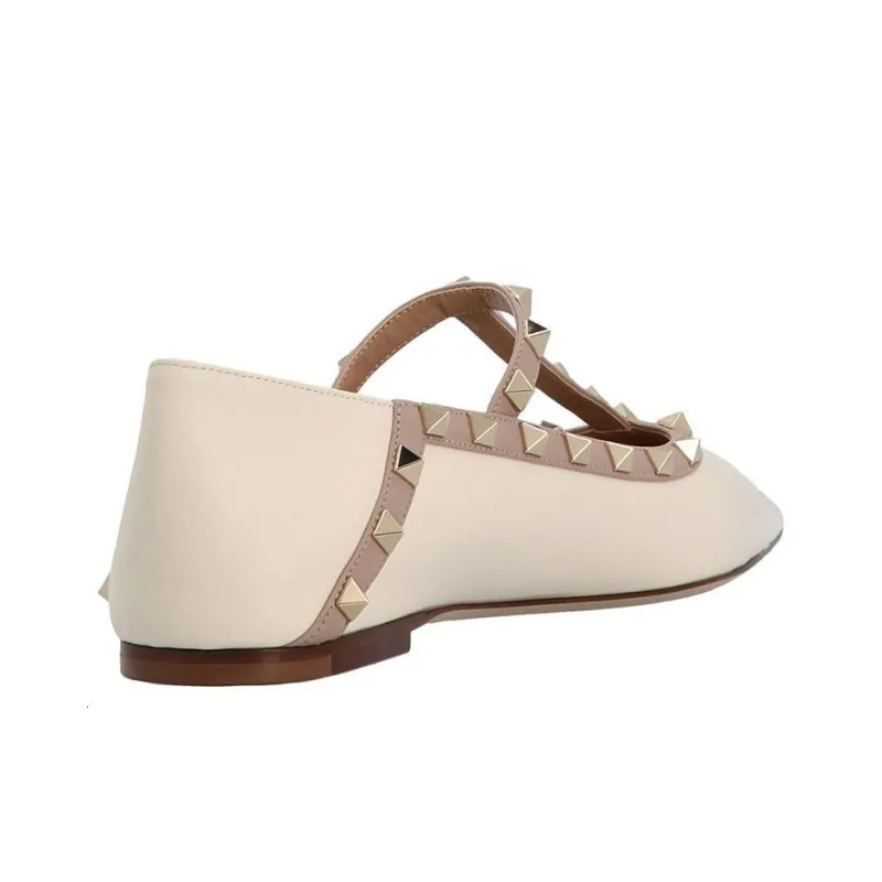 Valentino Rockstud Casual Single Shoes Women's Beige-3