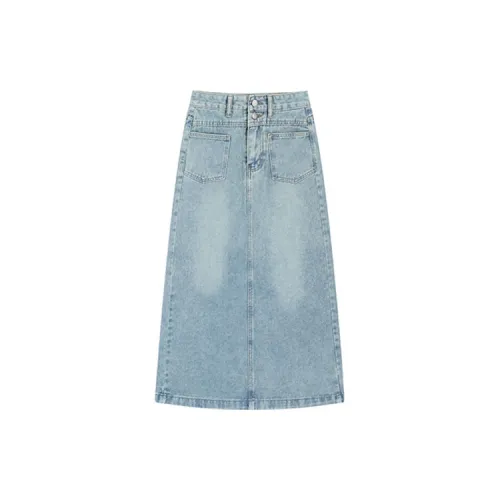 Garbege Denim Long Skirts Women's Blue