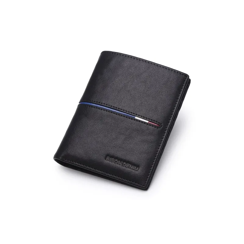 BISON DENIM Cow Leather Wallet, Wallet, Wallet Regular Men's Black-0