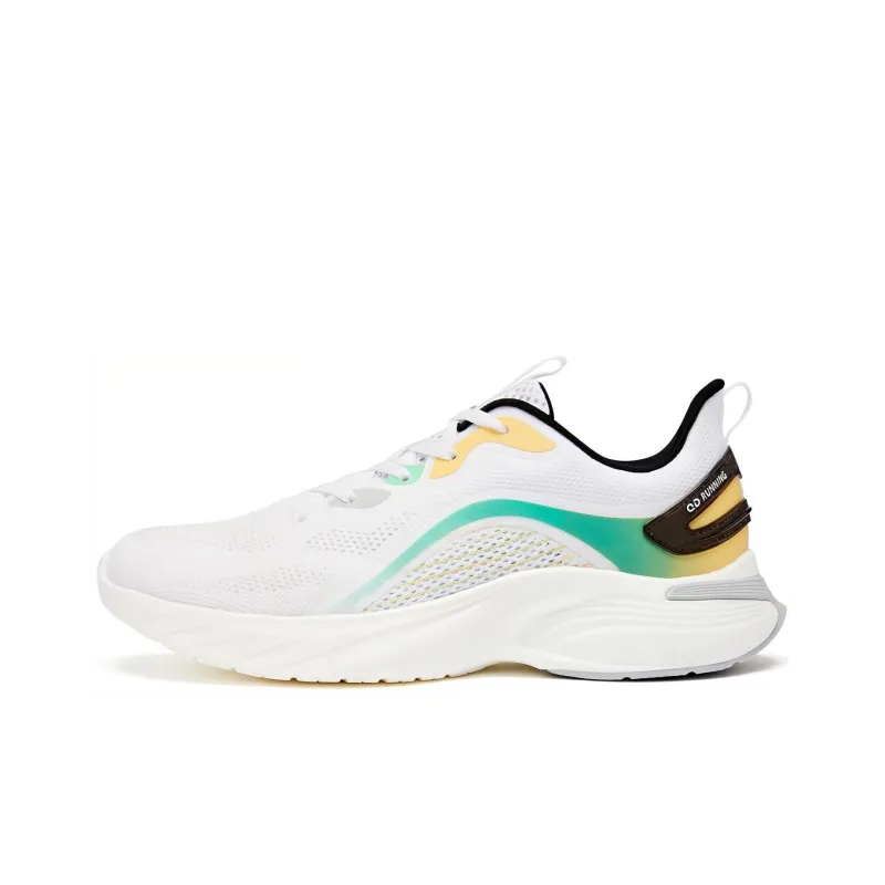 QIAODAN Cushioning Wear-Resistant Low-Top Running Shoes Men's White Green Yellow-0