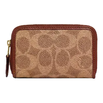 COACH Zip Around Canvas With Leather Clutch Card Holder, Wallet Unisex Brown