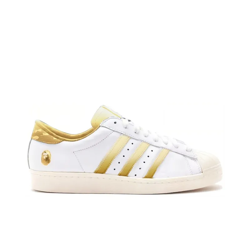 Bape x Adidas Originals Superstar Wear Resistant Low Top Skateboard Shoes Unisex White Gold-1