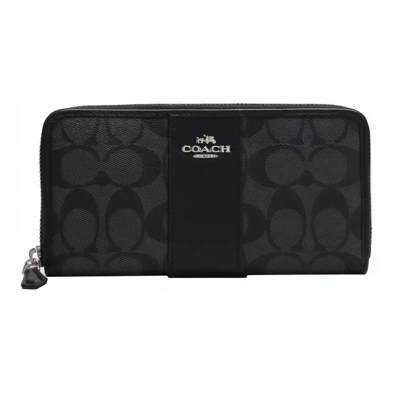 COACH Accordion Wallet Coated Canvas With Leather Wallet Small Size Men's Black-0