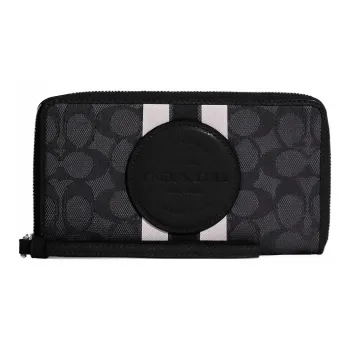 COACH Dempsey Jacquard With Pebbled Leather Coin Purse Wallet Large Size Women's Black