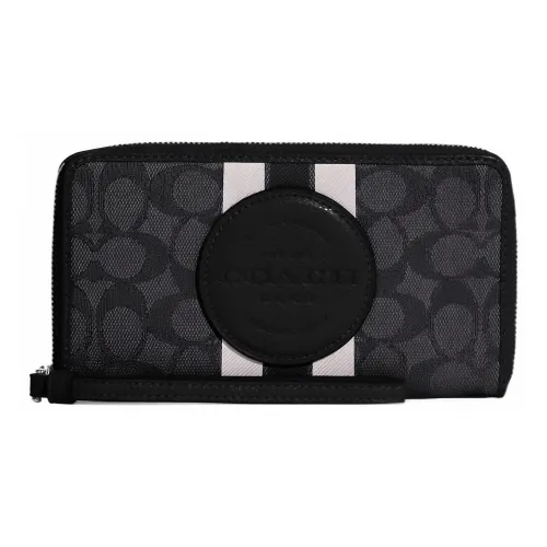 COACH Dempsey Jacquard With Pebbled Leather Coin Purse Wallet Large Size Women's Black