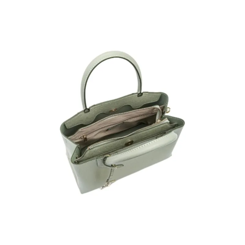 HONGU Cow Leather One Shoulder Handbag Regular Women's Green/Ecru/Khaki-1