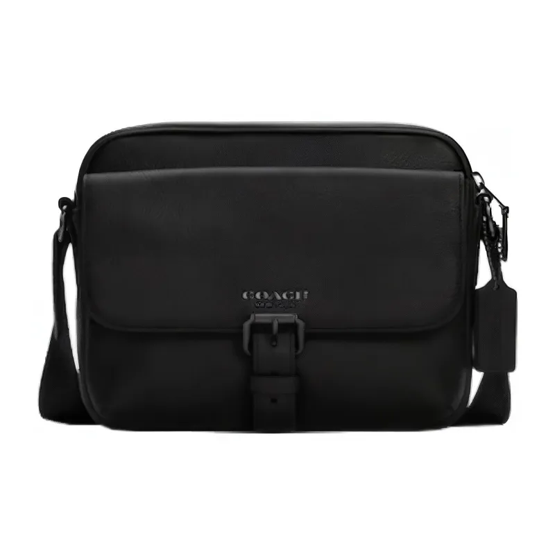 COACH Hudson Pebbled Leather Shoulder Bag Crossbody Bag Medium Size Men's Black-0