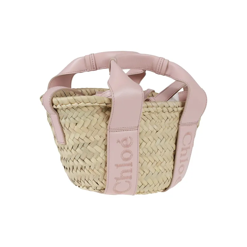 Chloe Raffia With Smooth Calfskin Shoulder Bag, Crossbody Bag, Handbag Small Size Women's Pink-2