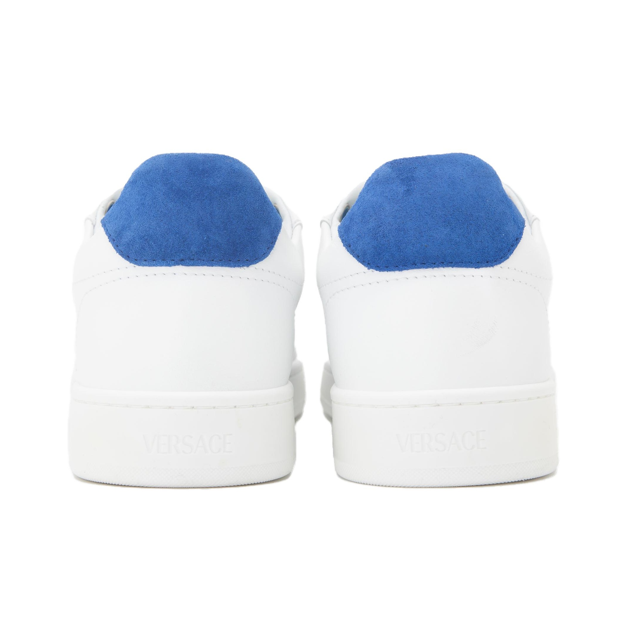 VERSACE Leather Low Top Sneaker White Grey Blue - POIZON