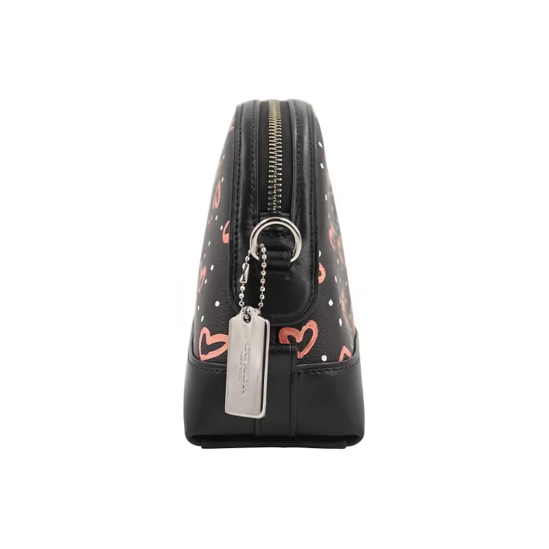 COACH PVC Dome Bag Crossbody Bag Small Size Women's Heart-Shaped Print Black-2