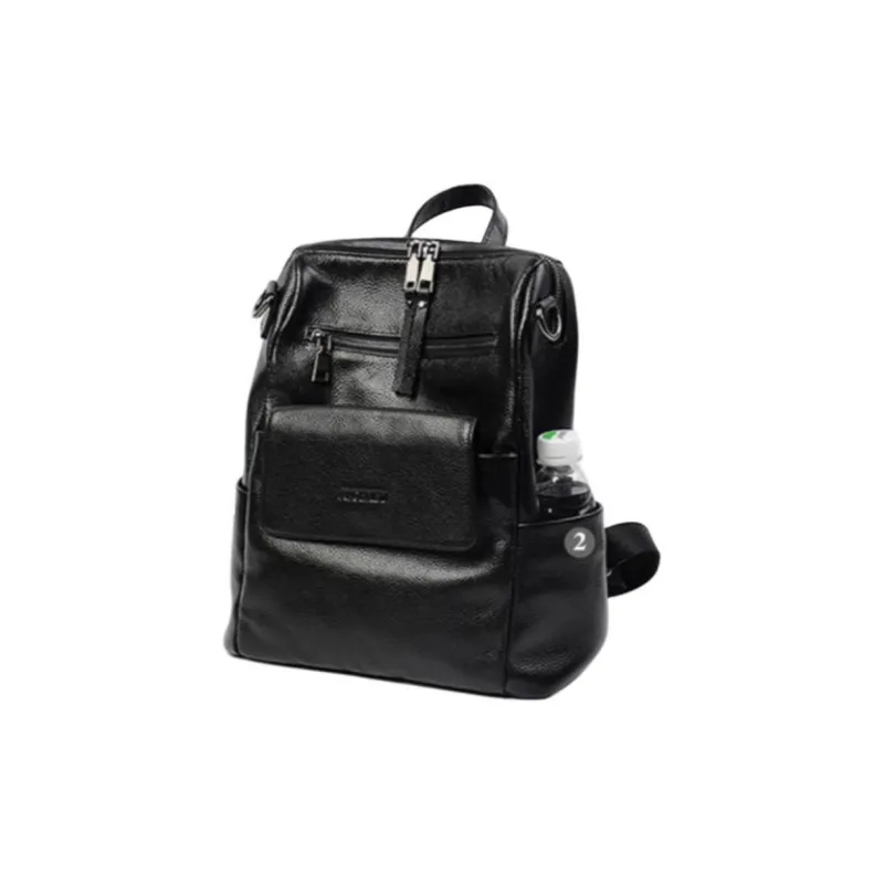 ALOENEY Genuine Leather, Top Grain Cow Leather, Soft Leather Travel Bag Backpack Regular Women's Black-1