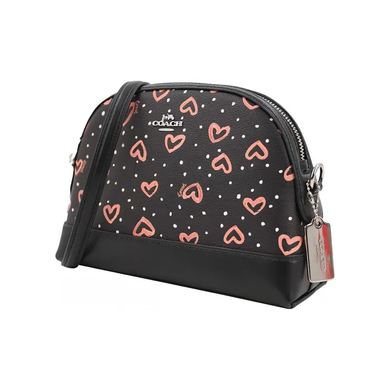 COACH PVC Dome Bag Crossbody Bag Small Size Women's Heart-Shaped Print Black-1