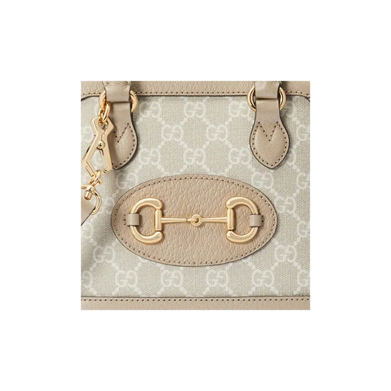 GUCCI Horsebit 1955 Canvas With Leather Saddle Bag, Handbag, Shoulder Bag, Crossbody Bag Mini Women's Ebony/Beige-8