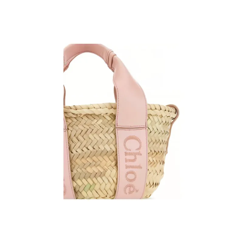 Chloe Raffia With Smooth Calfskin Shoulder Bag, Crossbody Bag, Handbag Small Size Women's Pink-4