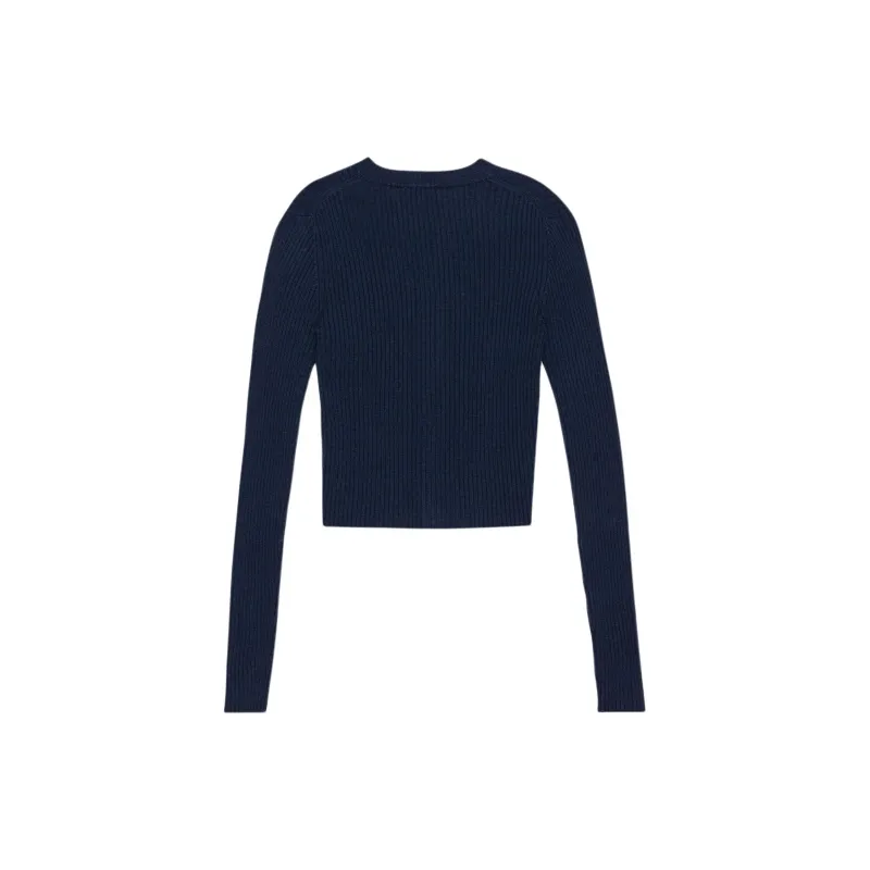 GANNI Blue Mini Ribbed Merino Cardigan Knitwear Women's Marine Blue-1