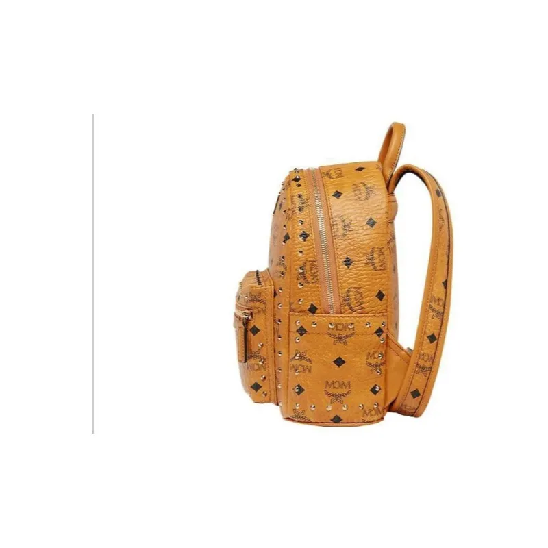 MCM Artificial Leather Backpack Mini Unisex Brown Cognac-3