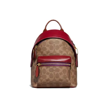 COACH Charter Canvas With Leather Backpack Small Size Women's Brown & Red
