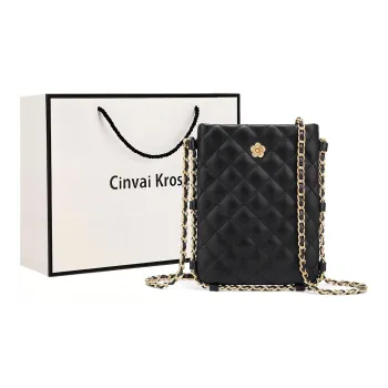 Simvay Clos Cow Leather Patchwork Synthetic Leather Cell Phone Pouch Shoulder Bag Women's Diamond Pattern Black/White