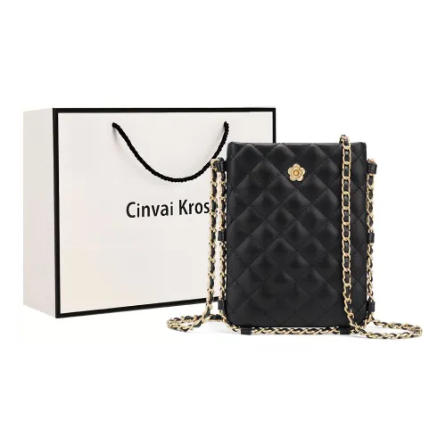 Simvay Clos Cow Leather Patchwork Synthetic Leather Cell Phone Pouch Shoulder Bag Women's Diamond Pattern Black/White