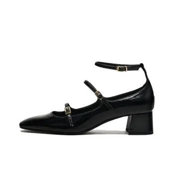 ZARA Chunky Heel Mary Jane Shoes 4cm Women's Black