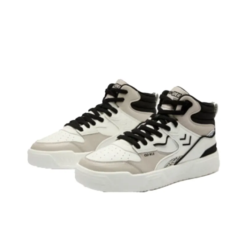 QIAODAN Warm Height Increasing High-Top Skateboard Shoes Men's Birch White-2