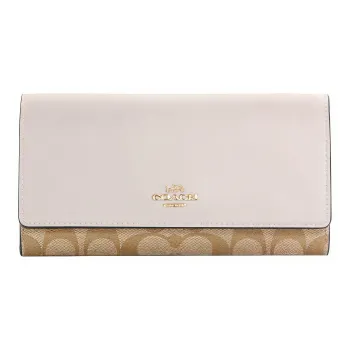 COACH Canvas Leather Clutch Wallet Women's Beige