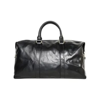 Back Step Top Grain Cow Leather One Shoulder Crossbody Portable Travel Bag Large Size Unisex Black