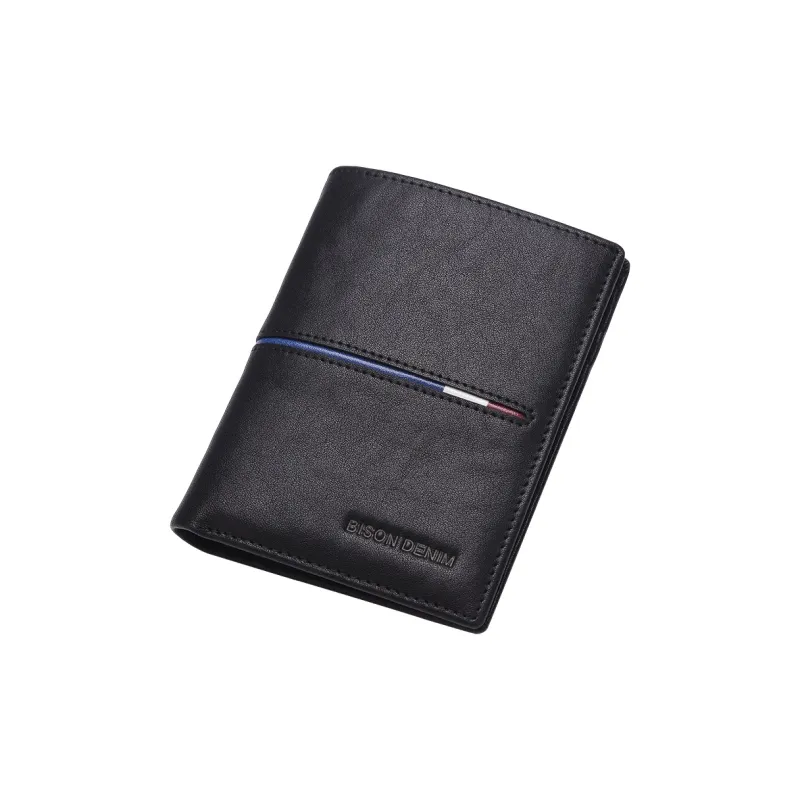 BISON DENIM Cow Leather Wallet, Wallet, Wallet Regular Men's Black-3