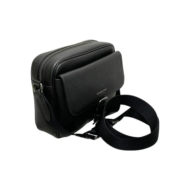 COACH Hudson Pebbled Leather Shoulder Bag Crossbody Bag Medium Size Men's Black-1