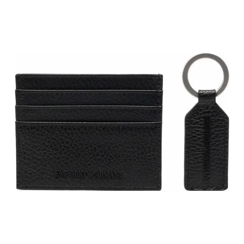 EMPORIO ARMANI Leather Keychain Card Holder Men's Black-1