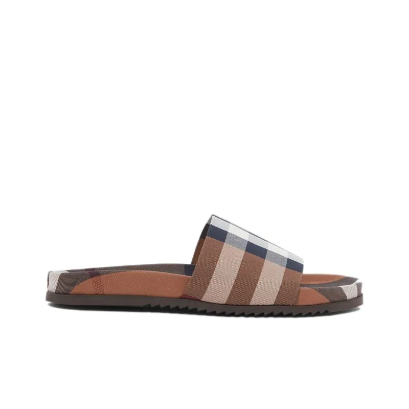 Burberry Check Cotton Slides Birch Brown-1