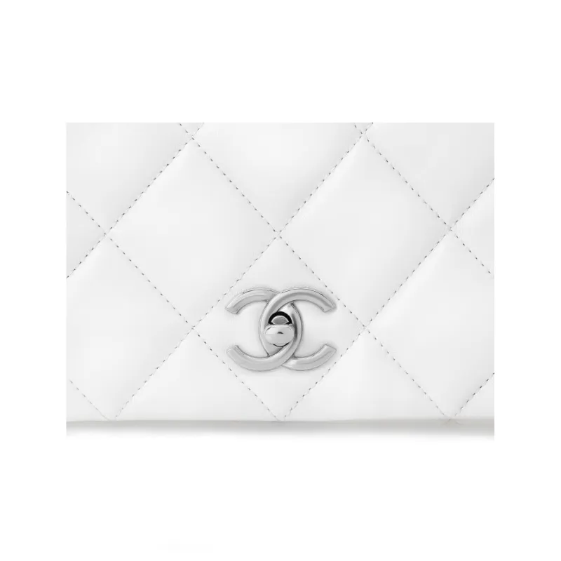 CHANEL Leather White Silver Waterfall Bag, Shoulder Bag, Crossbody Bag Women's White-4