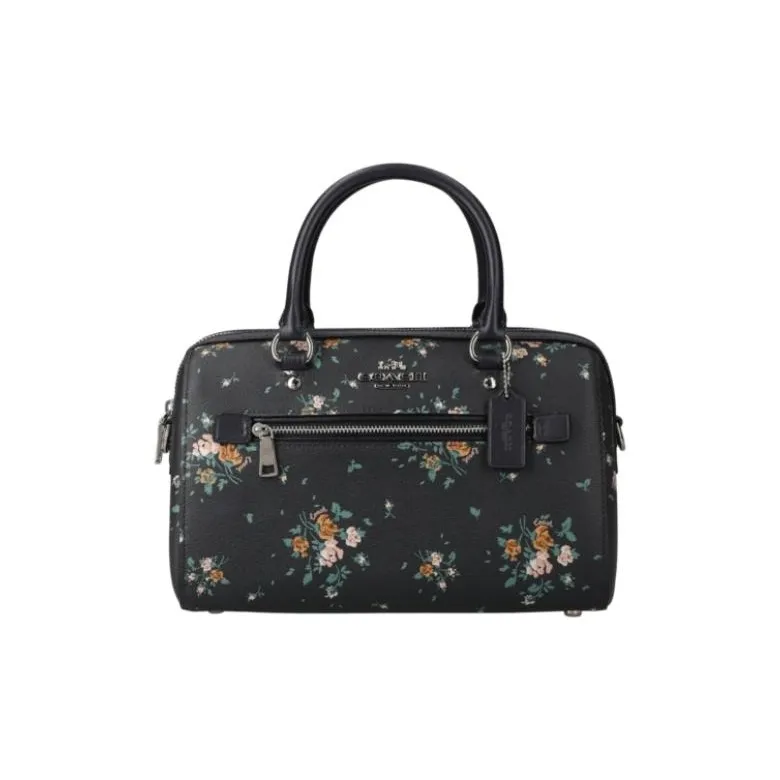 COACH Rowan Leather Crossbody Bag Boston Bag, Shoulder Bag, Crossbody Bag, Handbag Medium Size Women's Black-1