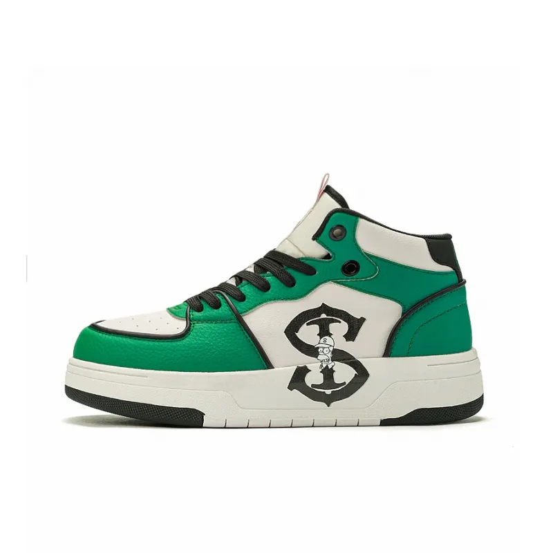 The Simpsons Skateboard Shoes Unisex High Top Black & White/Green Forest-5