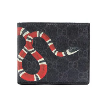 GUCCI Canvas With Leather Wallet Men's Gray Black