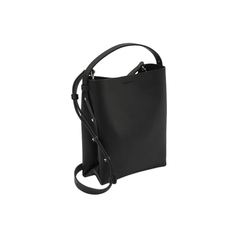 COS Cow Leather Small Square Bag Shoulder Bag, Crossbody Bag Mini Unisex Black-1