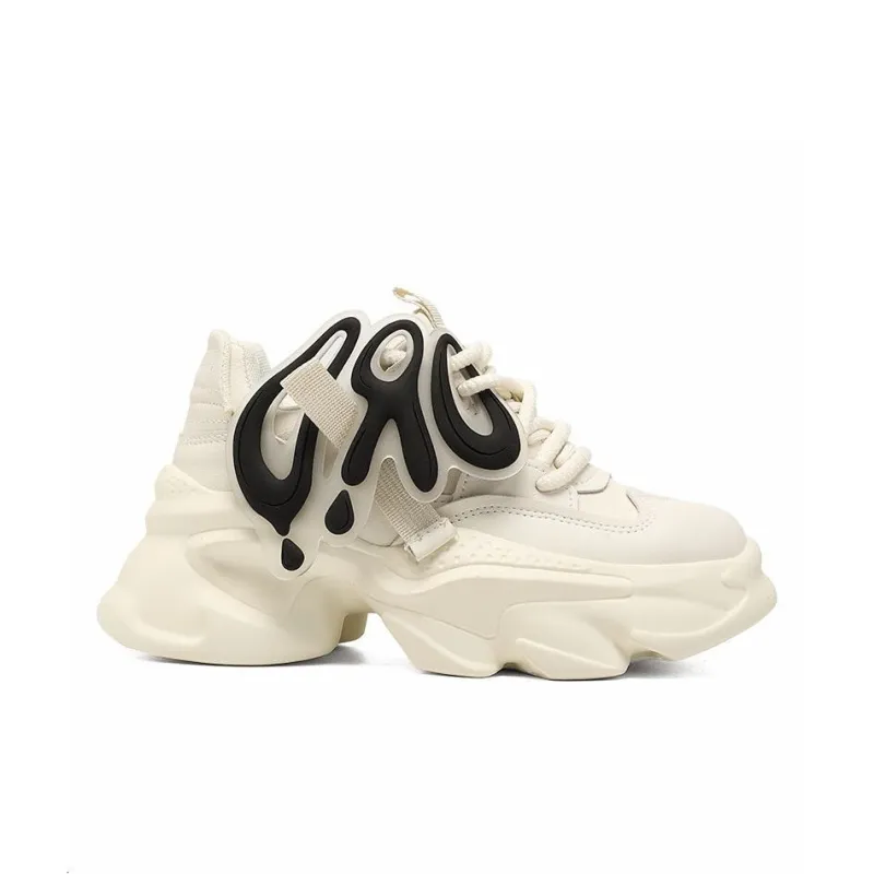 ORD Phantom Phantom Collection Cushioning Lightweight Height Increasing Low Top Chunky Sneakers 6cm Unisex Beige Black-1
