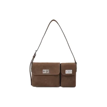 By Far Billy Suede Suede With Calfskin Shoulder Bag Women's Brown