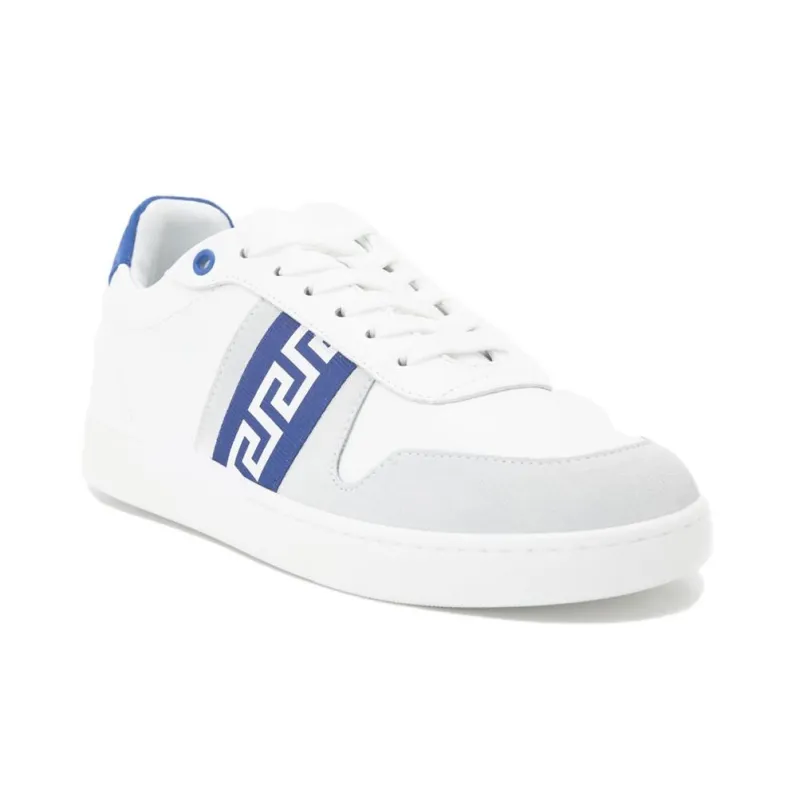 VERSACE Leather Low Top Sneaker White Grey Blue-2
