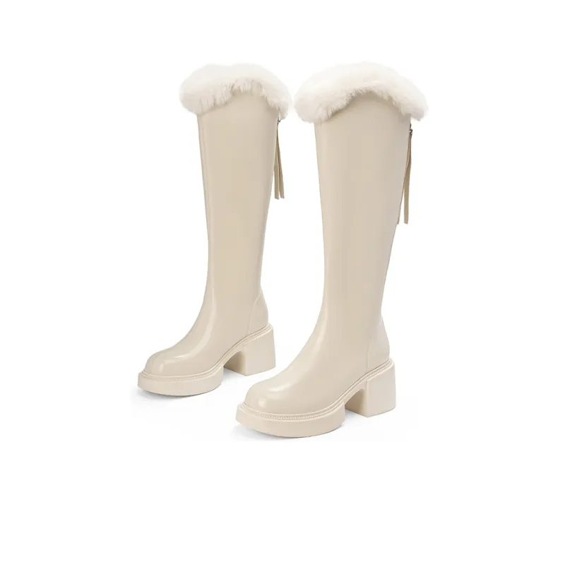 EBLAN Knee high Boots Women's Beige-1
