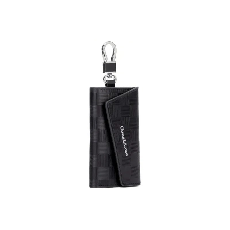 Simvay Clos Cow Leather Key Pouch Storage Card Holder Handheld Document Bag Mini Men's Black-2