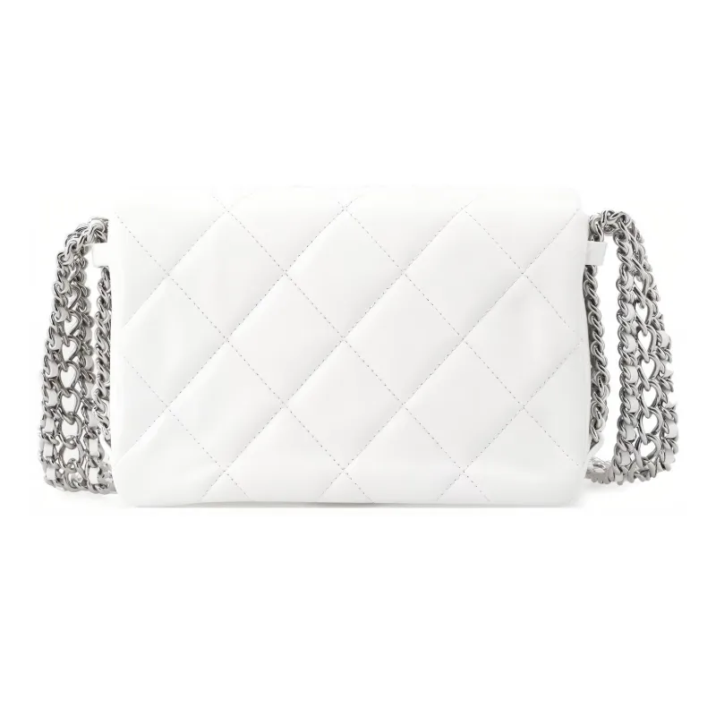 CHANEL Leather White Silver Waterfall Bag, Shoulder Bag, Crossbody Bag Women's White-2