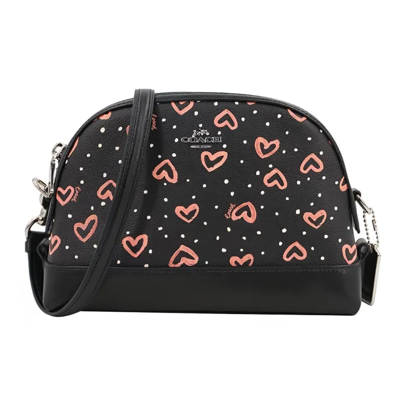 COACH PVC Dome Bag Crossbody Bag Small Size Women's Heart-Shaped Print Black-0