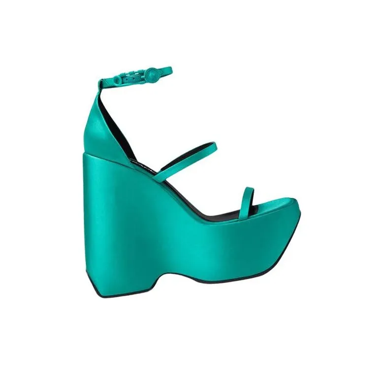 FANSIZHE Triplatform One Strap Sandals Women's Blue Green-2